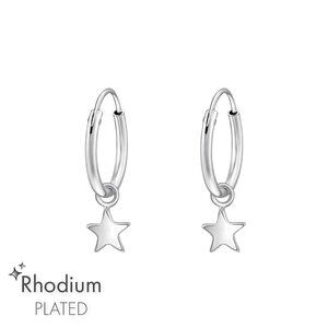 Rhodium Plated Huggie Hoop Earrings with Star